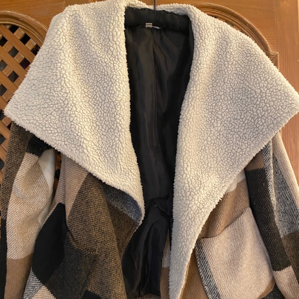 Sherpa and plaid jacket